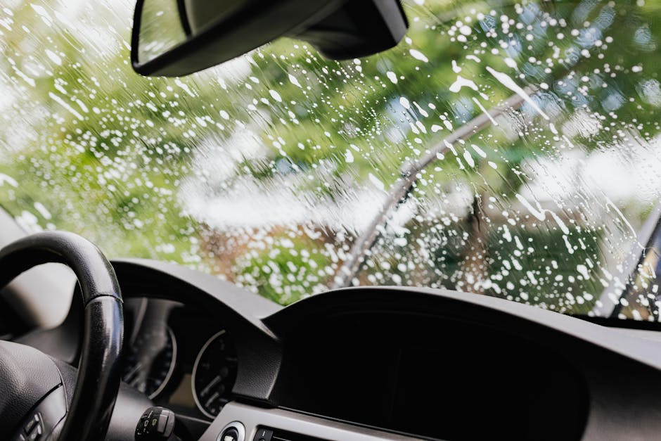 Broken car windshield requiring replacement